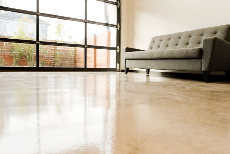 family room with polished concrete floor