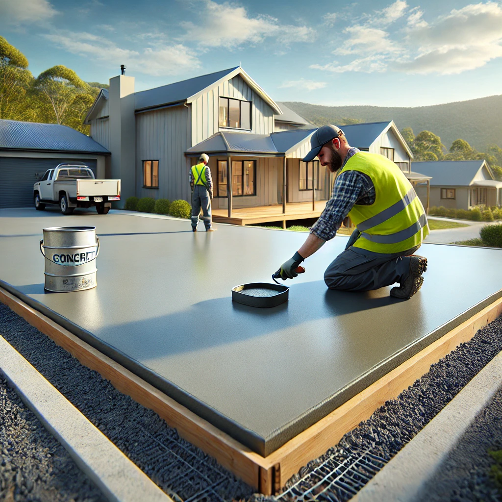 A photo of a concrete slab laying process