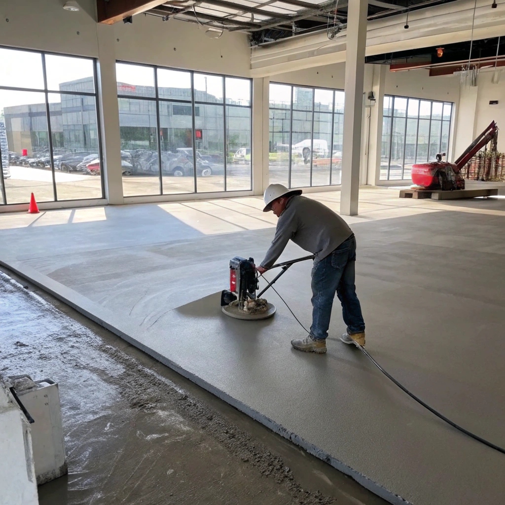 concrete polishing process on a commercial building