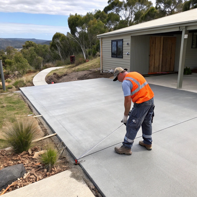 A concrete contractor working on a patio