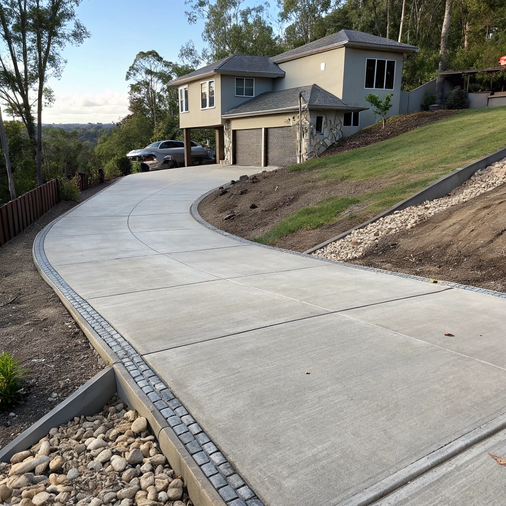 concrete driveway with different finishes