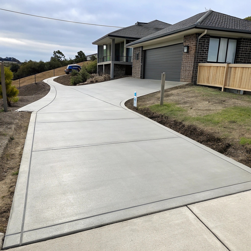 A photo of a stamped concrete walkway leading to a home