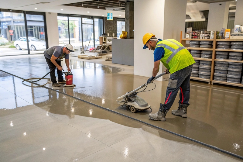 Concrete polishing process at work