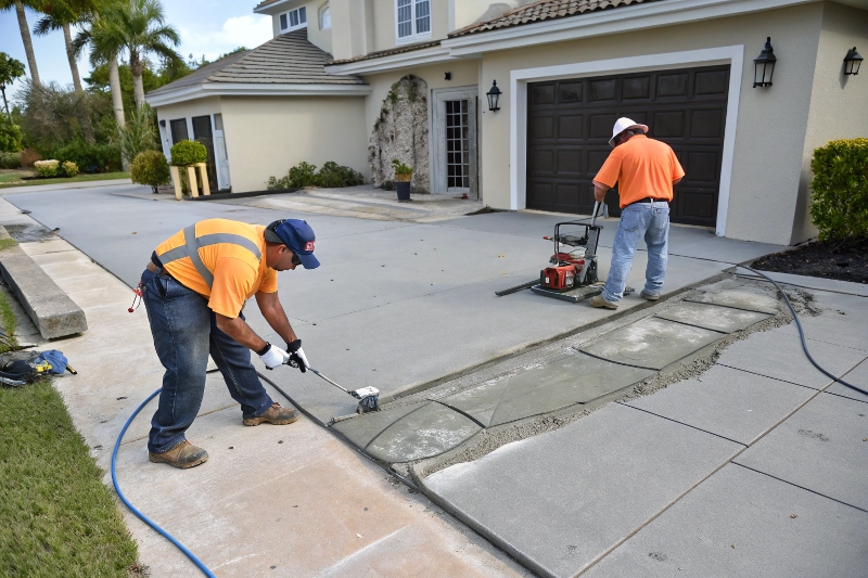 a photo of a concrete repair process by contractors