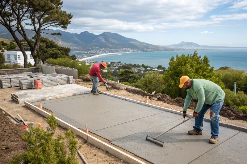 Concrete specialists at work on a patio