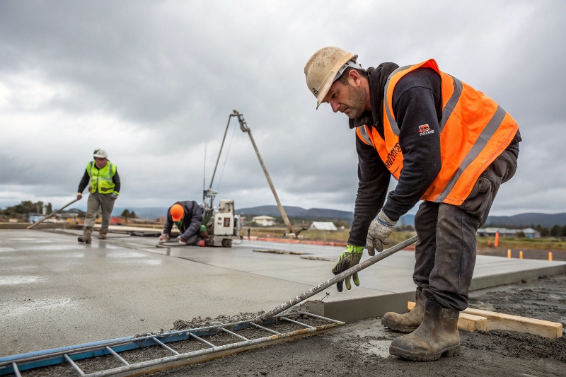 a photo of concrete experts installing a slab