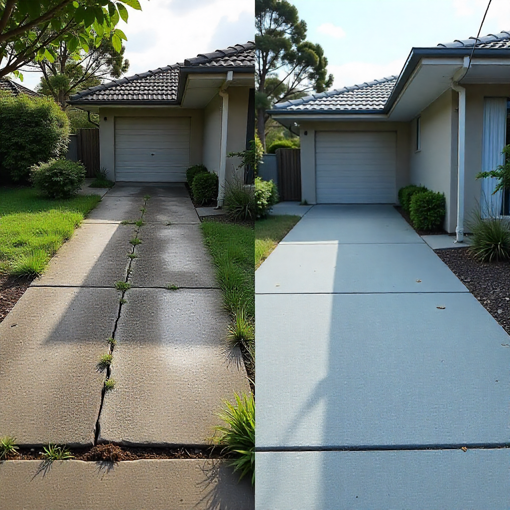 Before and After Concrete Driveway Transformation in Australian Suburb