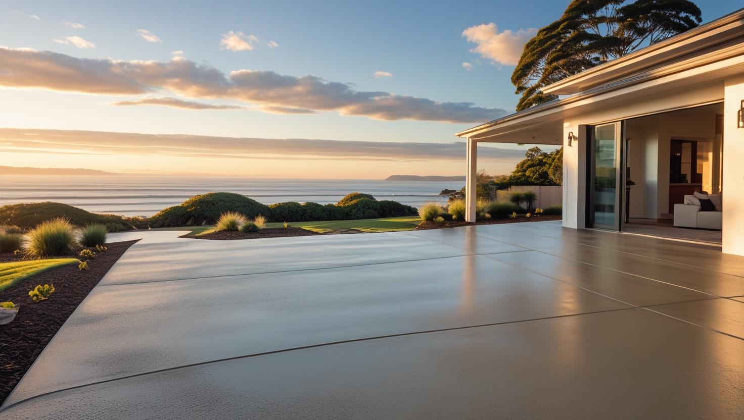 Luxury Concrete Driveway and Patio in Blackmans Bay with Ocean Views