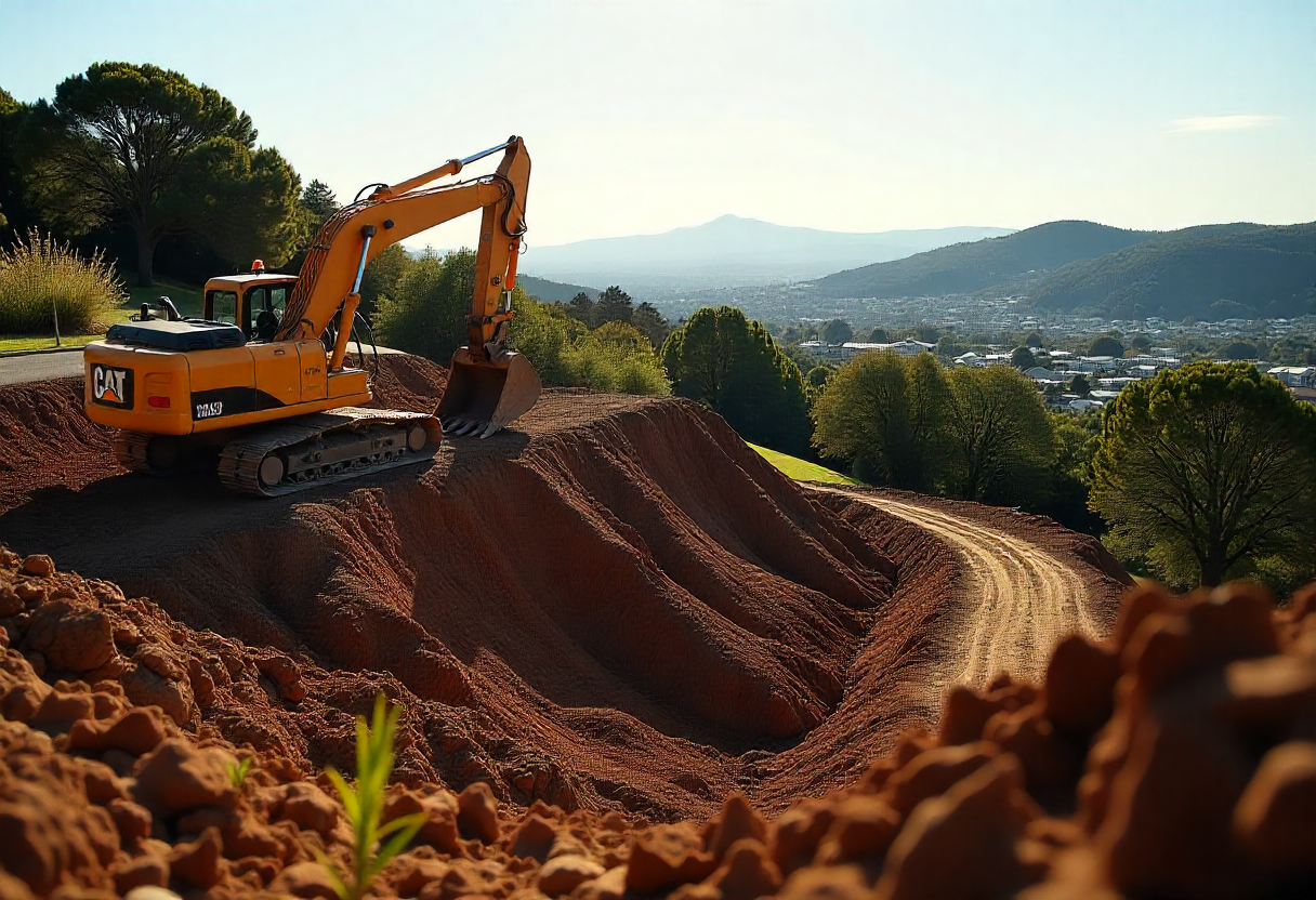 Professional digging stepped excavator foundation trenches