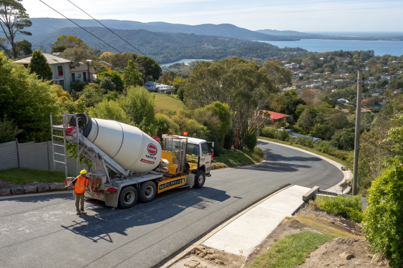 Concrete supplier delivering ready mix concrete to Hobart residential property