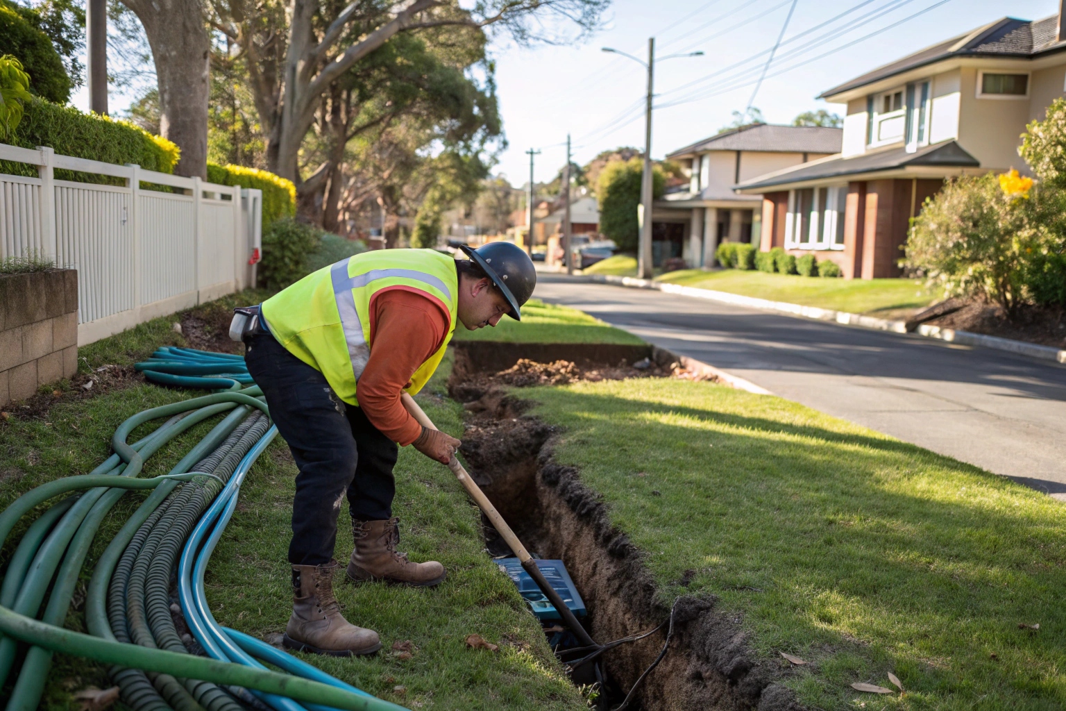 Safe hand digging near underground services during trenching in Hobart